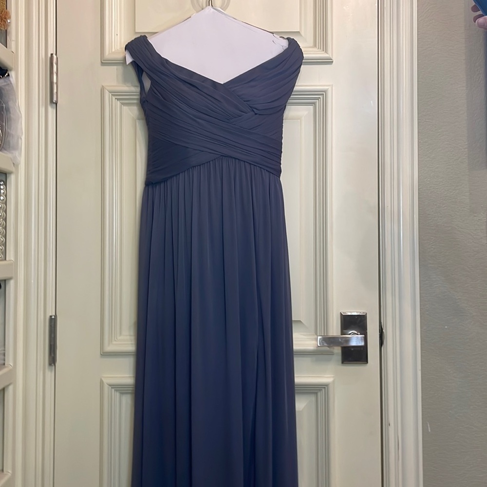 Slate Gray Bridesmaid Dress Off-the-Shoulder